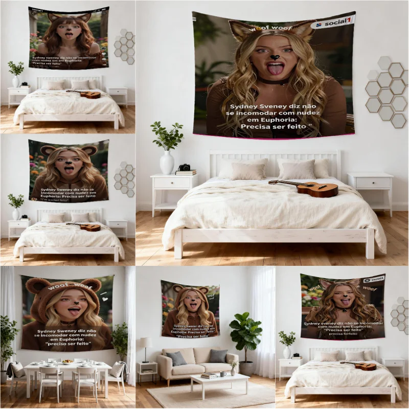 Tapisserie murale avec impression de filtre de chien, Euphoria Season 3, Sydney Sweeney, tissu artistique esthétique pour fond de chambre ou de dortoir