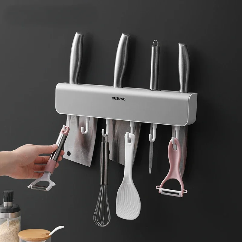 Wall-mounted Multifunctional Knife Holder, Non-punching, Integrated Storage Rack, Kitchen Supplies