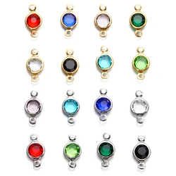 10pcs/lot Stainless Steel Crystal Round Double Ring Pendants for DIY Bracelet Necklace Beads Jewelry Making Accessories