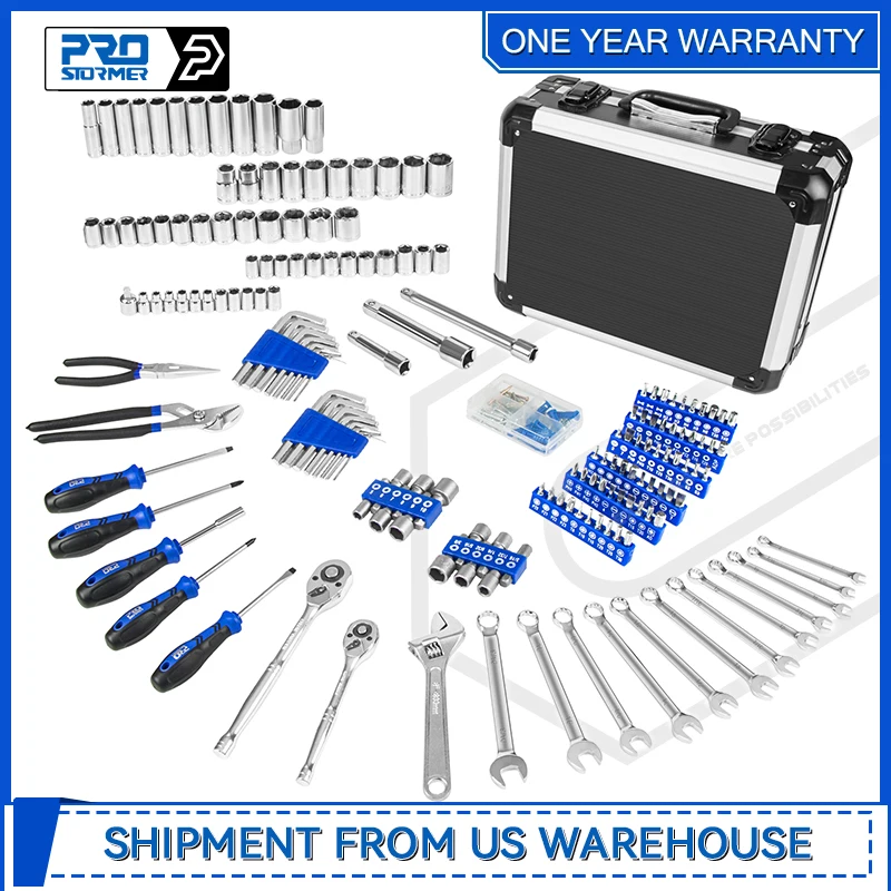 Mechanic Tool Set 240-Pieces Universal Household Auto Repair Tool Kit with Heavy Duty Aluminium Tool Box By Prostormer