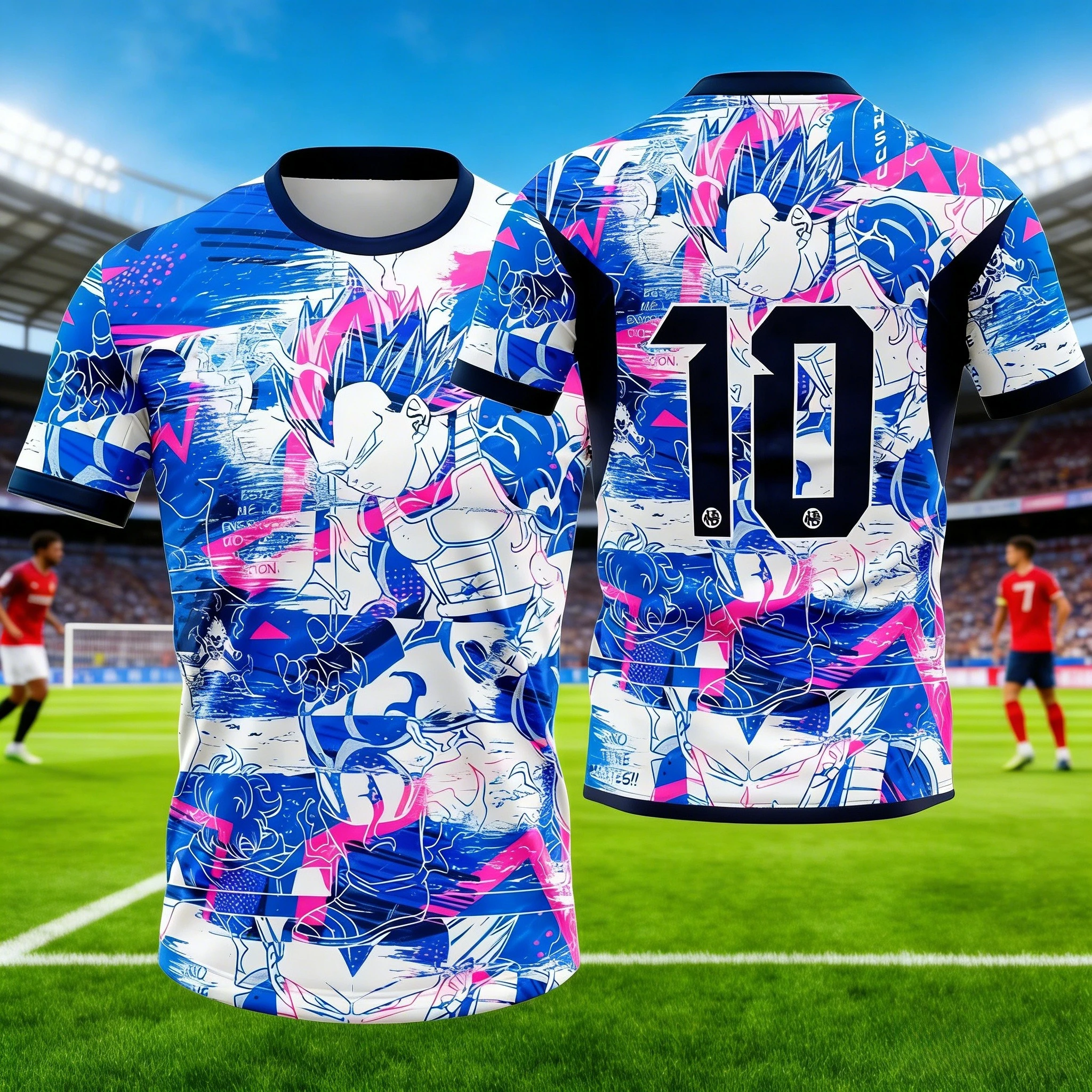 2026 Sommer Dragon Ball Comic-Print T-Shirt, Vegeta Nr. 10 3D Fußballtrikot, Retro Streetwear Oversized Loose Tee für Herren und Damen