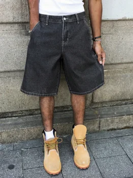Men's Summer Black-Grey Loose Baggy Denim Shorts 3 Men's Summer Black-Grey Loose Baggy Denim Shorts 3