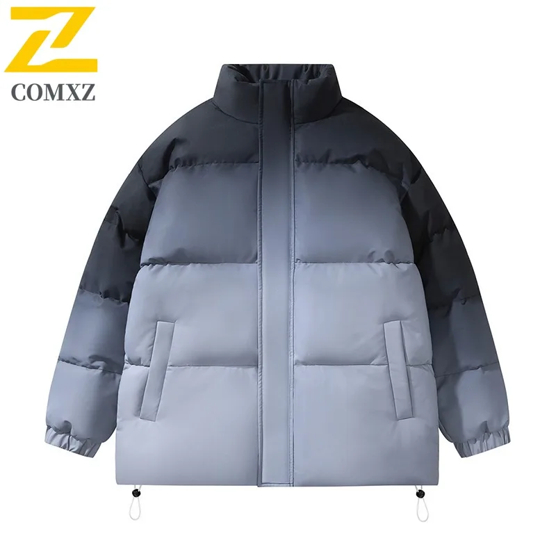 COMXZ 2025 الرجال النساء زوجين الوقوف طوق التدرج سترة قطن الشتاء فضفاضة تناسب العصرية المتخصصة تصميم معطف خفيف الوزن #5