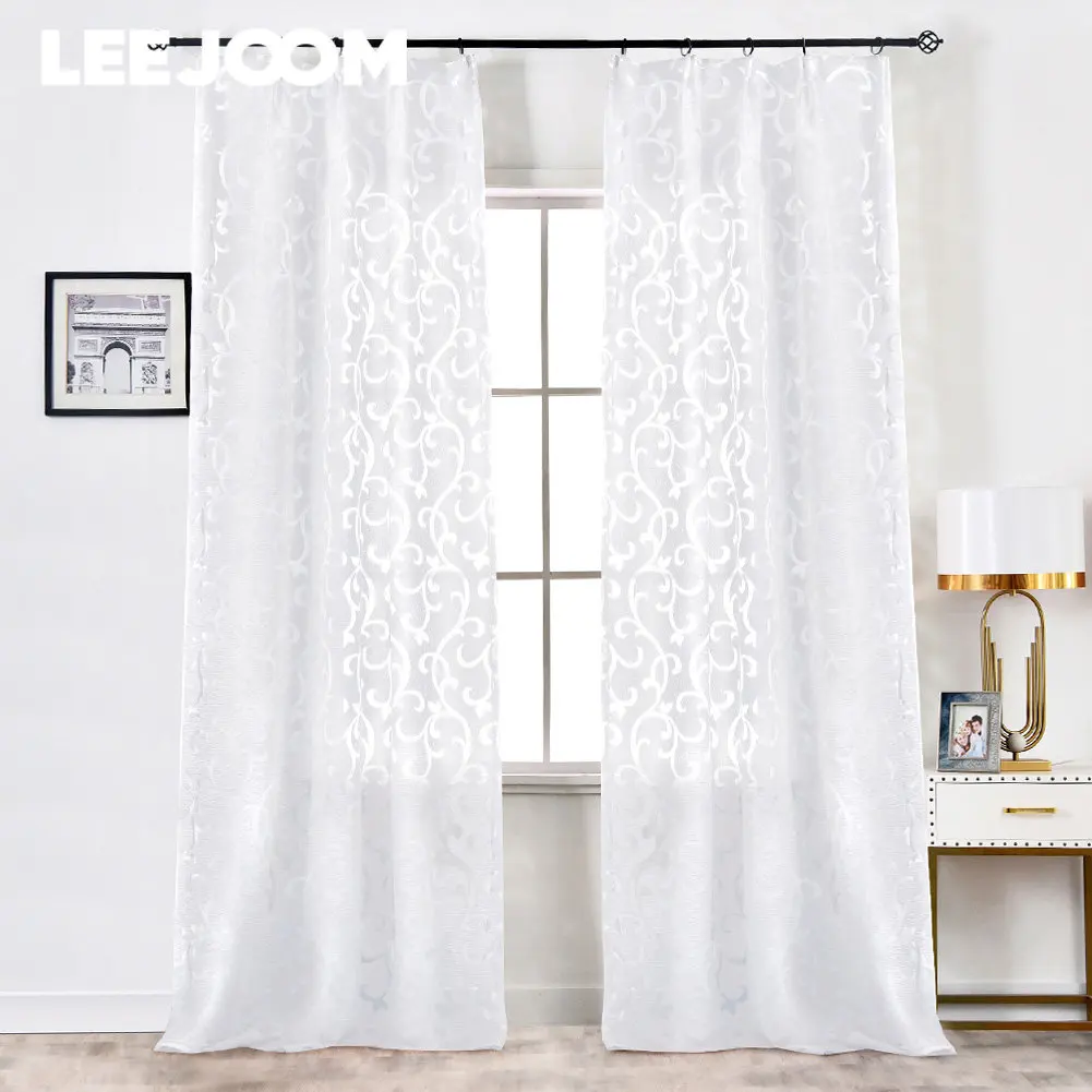LEEJOOM Jacquard Curtain Floral Window Treatment for Living Room Home Decoration Pull Pleated Tape Curtain 1PC