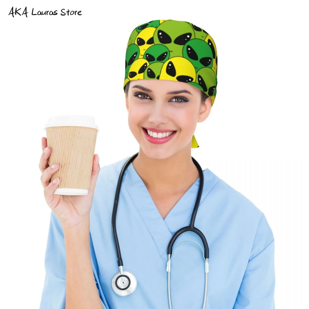 面白いグリーンエイリアン帽子スクラブハット面白いサロンワーキングキャップ研究室ペットショップ看護スクラブキャップ麻酔スクラブキャップ