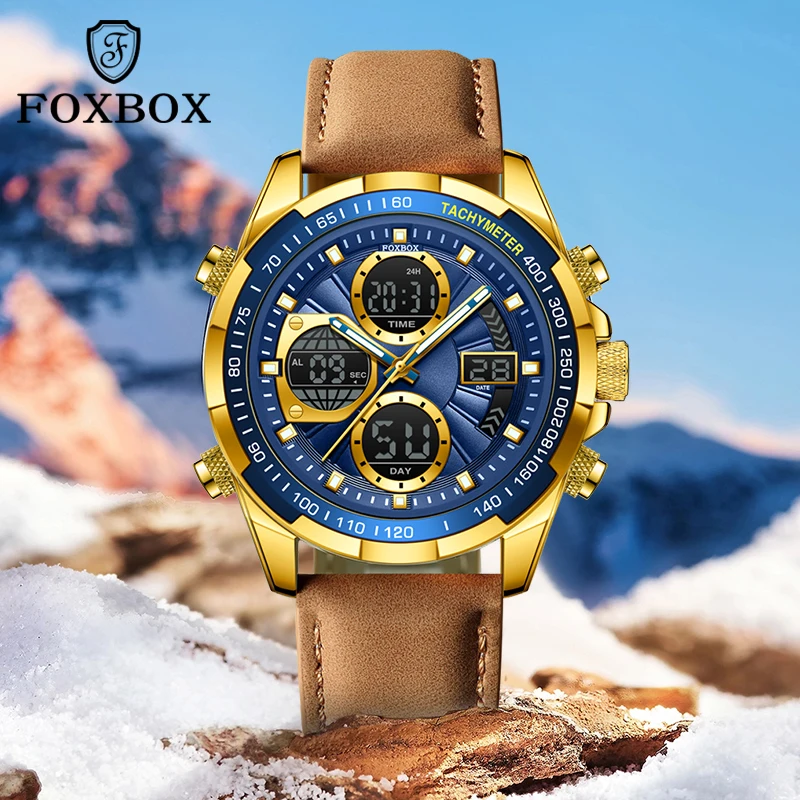 

FOXBOX 2025 Новые роскошные часы Мужские модные многофункциональные цифровые мужские часы Водонепроницаемые светящиеся кварцевые наручные часы Reloj Hombre