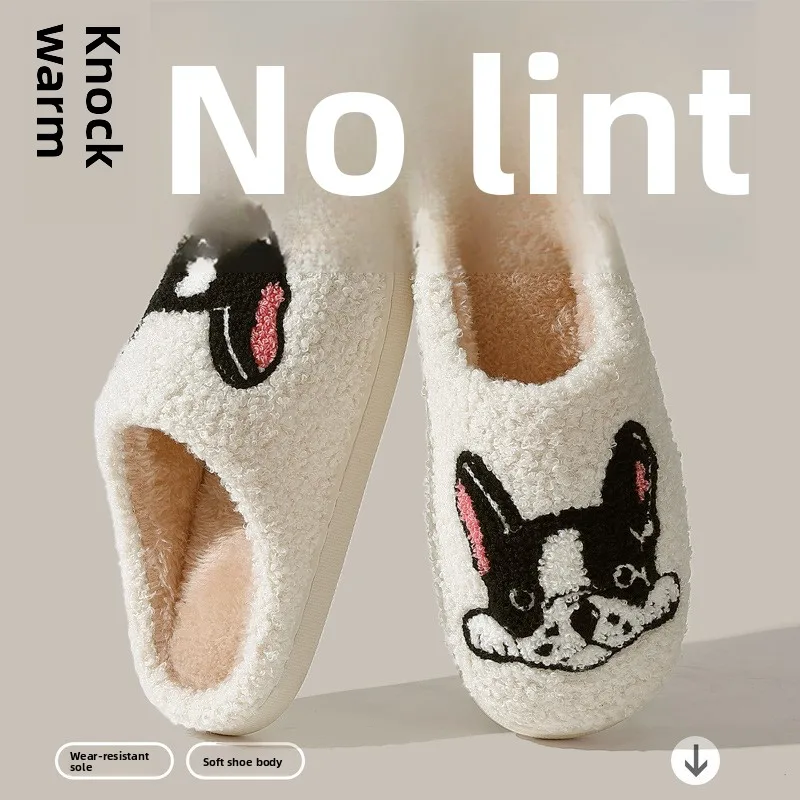 A012-Sandal Bulu Bulldog Wanita 2025 - Sepatu Rumah Anti-Selip untuk Musim Dingin, Cocok untuk Pasangan & Kenyamanan Pasca Melahirkan