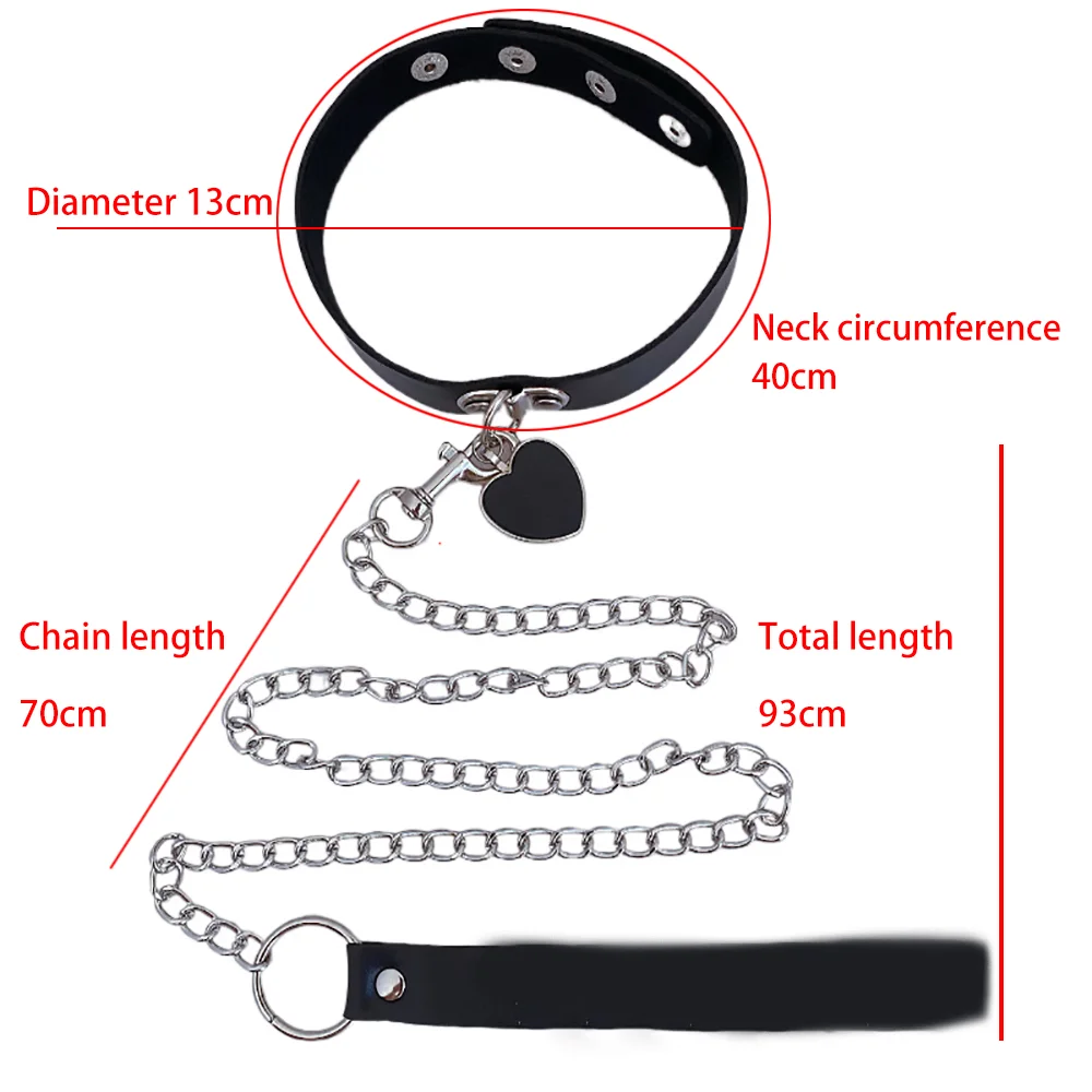 Collare a catena con cuore in metallo in pelle PU Collare per adulti Punk Rave Girocollo Goth Sexy Neckband Bdsm Collo Bondage Cintura Accessori erotici Fetish