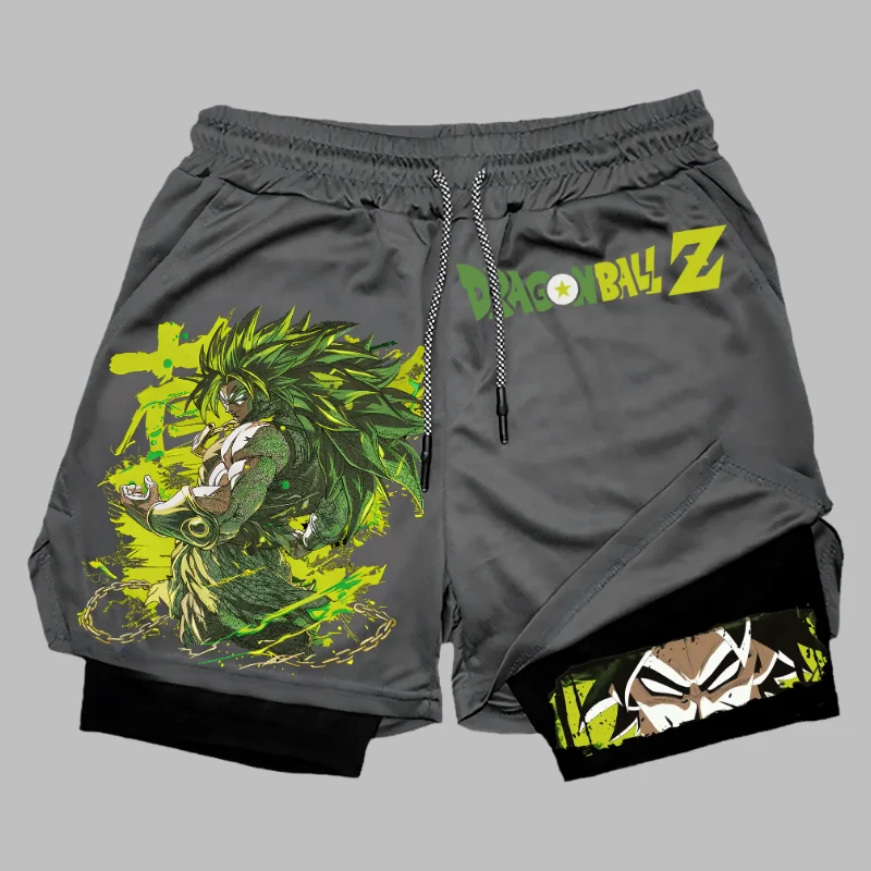 شورت رياضي مزدوج 2 في 1 من Dragon Ball Z Anime للرجال، شورت رياضي فضفاض يسمح بالتهوية