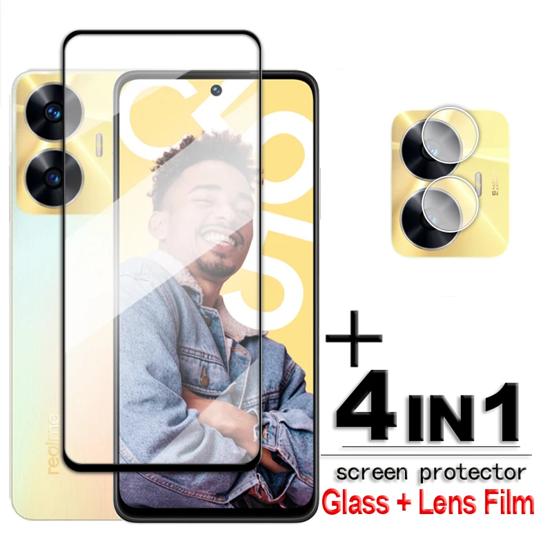 For Realme C55 Glass For Realme C55 Tempered Glass 2.5D Full Cover Glue HD Screen Protector For Realme C55 Lens Film 6.72 inch