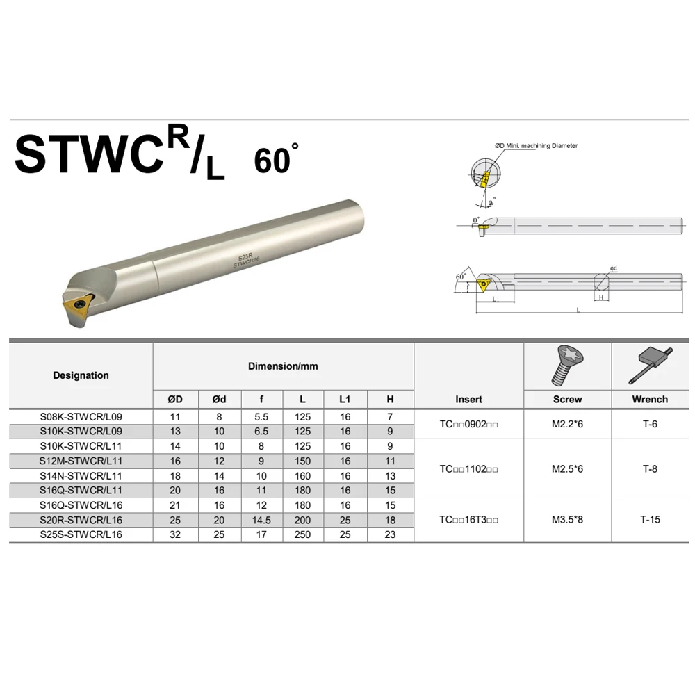 S08K S10K S12M S16Q S20R S25S STWCR09 STWCR11 STWCR16 outil de tournage interne STWCR STWCL barre d'alésage anti-vibration support de tour