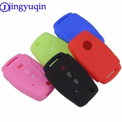 jingyuqin Silicone Flip Car Key Case Cover Holder For Ssangyong 2015 2016 Tivoli Rexton Korando C 3 Button FOB Key