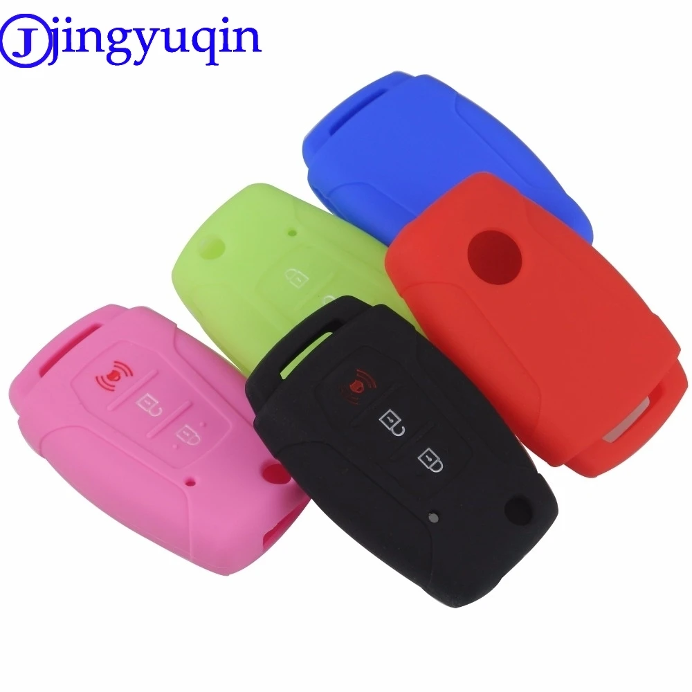 jingyuqin Silicone Flip Car Key Case Cover Holder For Ssangyong 2015 2016 Tivoli Rexton Korando C 3 Button FOB Key