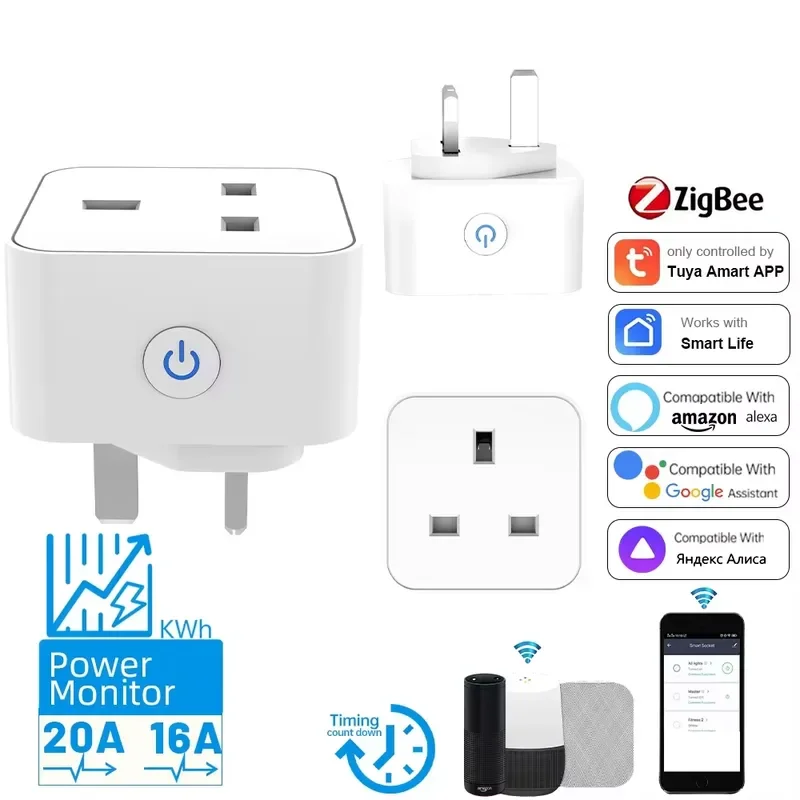 LangYeao 16A 20A Smart Plug Zigbee with energy monitoring function, can be used with Alexa Google Home, supports timer,