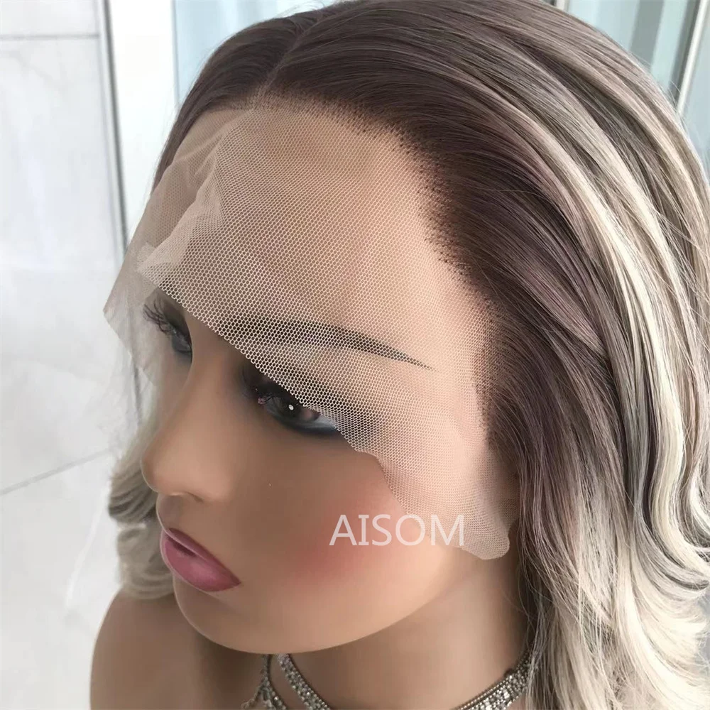 Długa falista koronkowa peruka na przód Włosy syntetyczne dla kobiet Highlight Blonde 13x4” Koronkowe peruki z przodu Body Wave Wstępnie oskubane