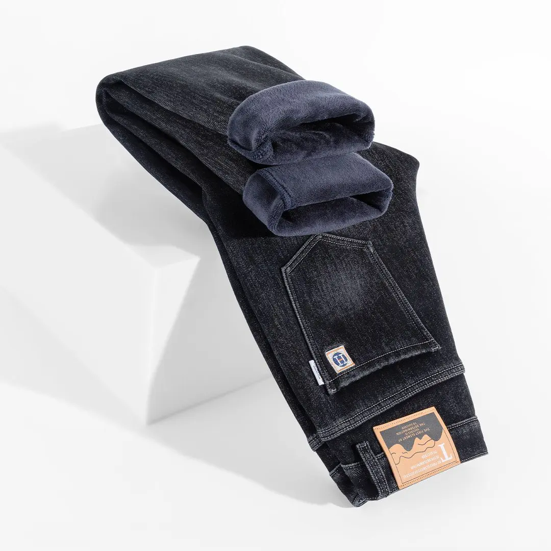 

Classic Men's Velvet Thickened Jeans Business Casual Stretch Wool Loose Straight Denim Pants Warm Hot Men's Brand You Pants
