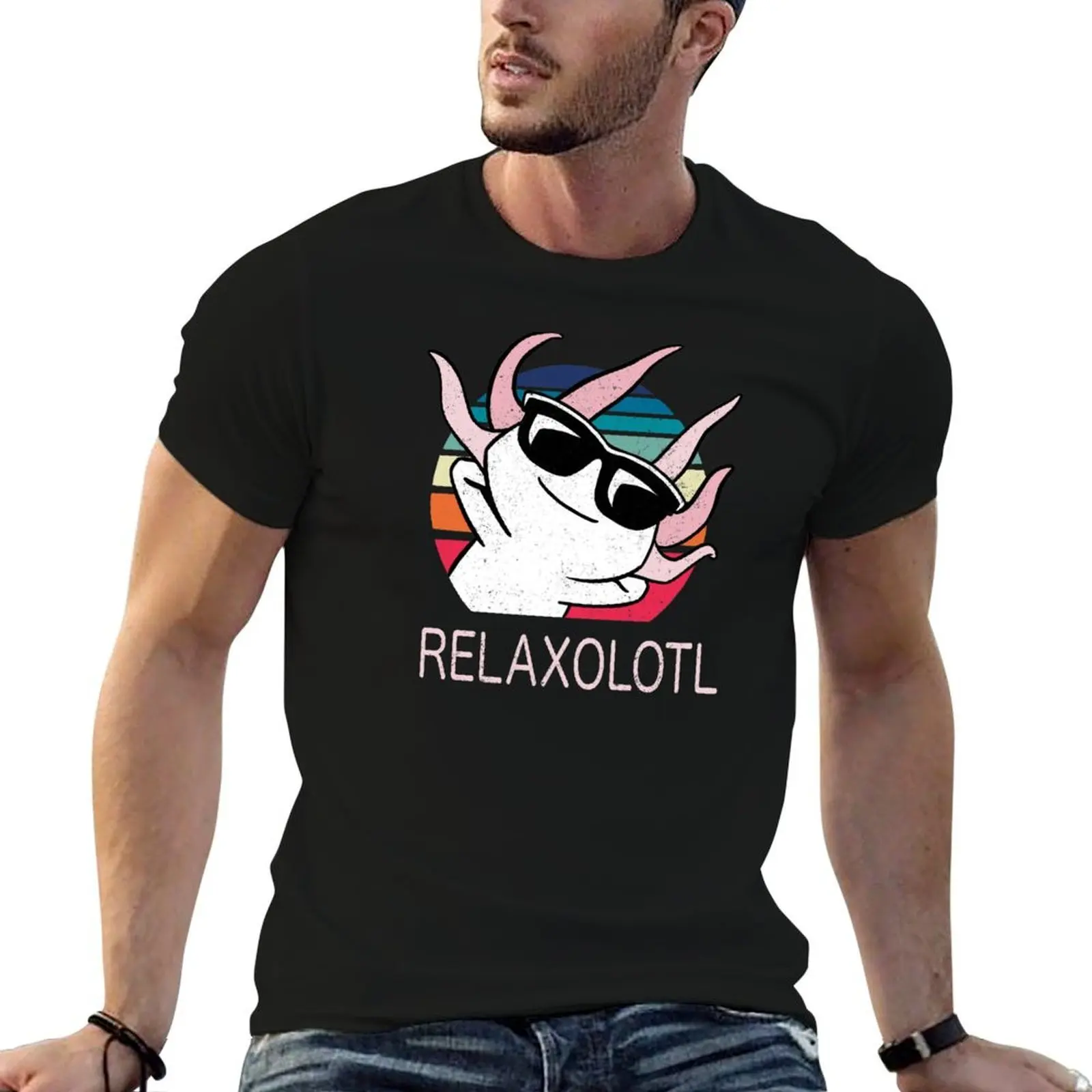

Relaxolotl (For Dark Backgrounds) T-Shirt cotton t shirts man 100% t shirt man cotton t shirts for man pack cotton T-Shirt