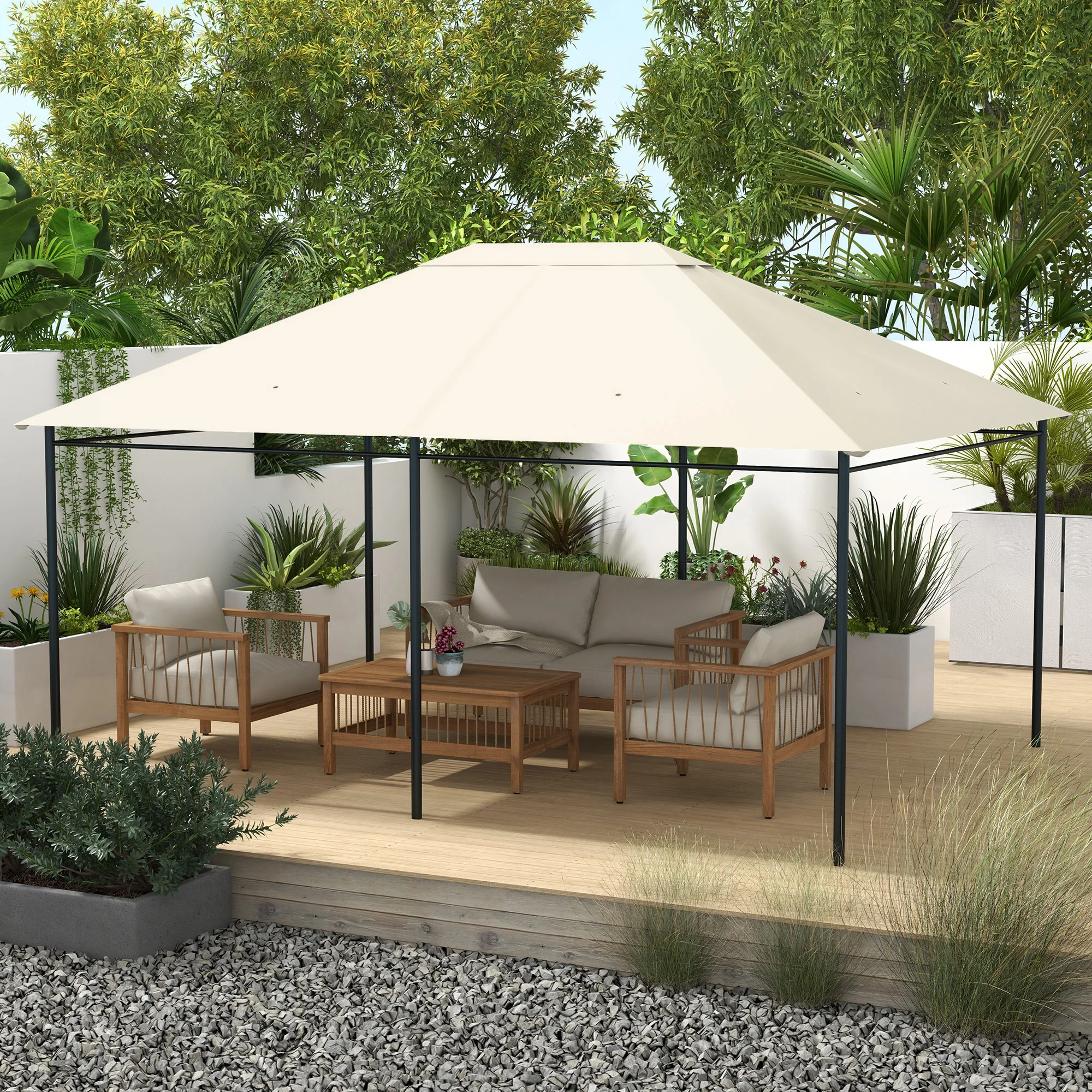 Afbeelding 3: Outsunny canvasvervanger voor prieeloverkapping polyester hoge dichtheid 180g/m² anti-UV 3x4 m crème
