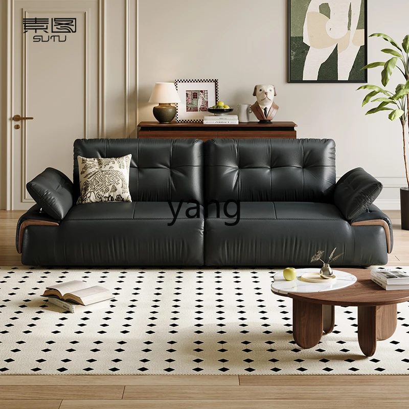 XYY light luxury leather sofa straight row tofu block large apartment living room sofa