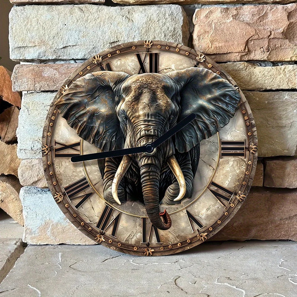 Elephant 3D Illusion Wall Clock , DIY Art Set with High-Definition Printing, and Hands - Animal Theme Home Office Decor Gift