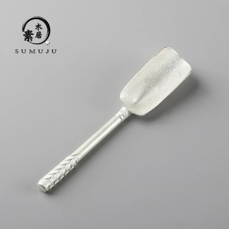 

Чайная ложка ручной работы из посеребренной меди, ложка-черпак для чая, аксессуары для чайной церемонии, чайная ложка из чистого серебра, ложка для чайницы