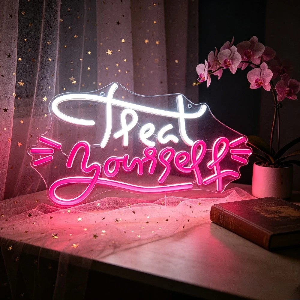 Treat Yourself LED Neon Sign Wall Light Dimmable Night Light USB for Girl Bedroom Beauty Shop Party Salon Bar Wall Decor Gift