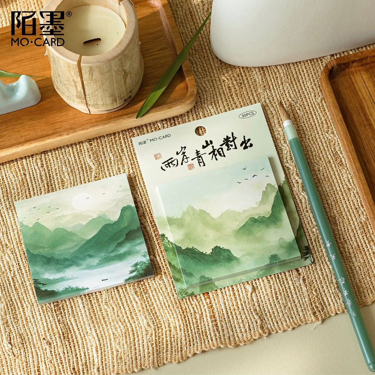 30 Sheets/pack Landscape Painting Themed Sticky Note Self-Stick Note Office Memo Note for Office Aesthetic School Study Supplies