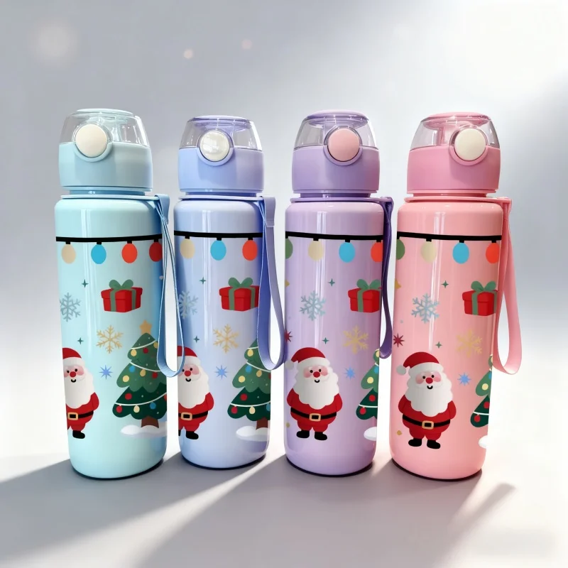 

Рождественская бутылка для воды с 3D принтом и милым дизайном Санта-Клауса с оленями, 700 мл, милая пластиковая чашка для воды с высоким внешним видом, герметичная