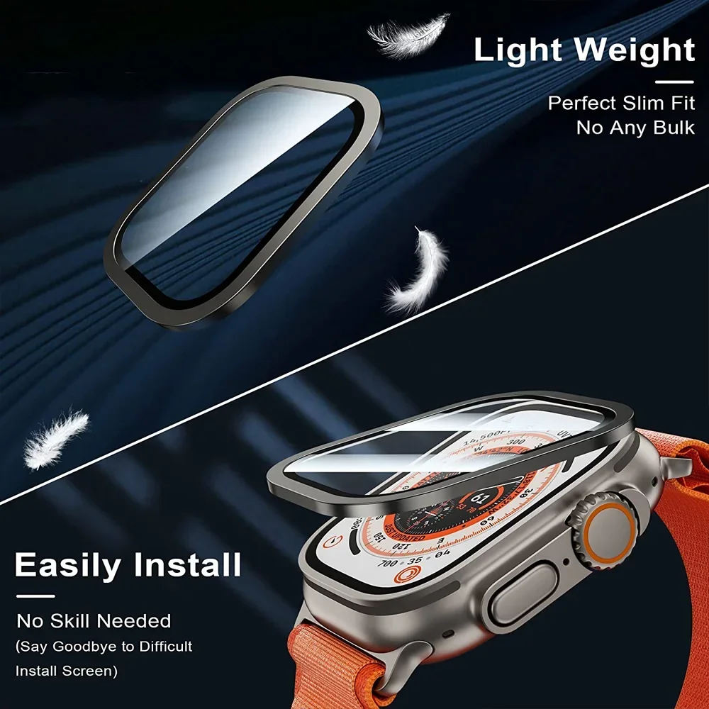 3D Screen Protector for Apple Watch Ultra 2 49mm Accessories Metal Aluminum Alloy Frame Full Cover HD Tempered Glass iWatch Film
