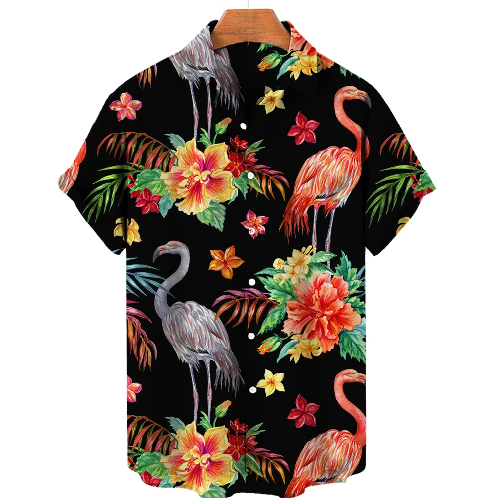 3D flamingo print men\'s shirt Hawaii loose breathable casual short-sleeve beach holiday