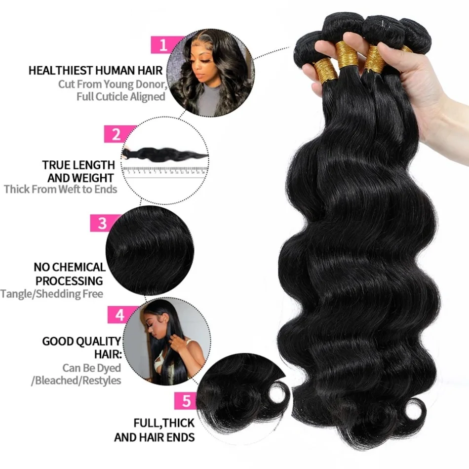 Body Wave 1/3/4 Bundle 32 Inch Wigs Human Hair Bundle Brazilian Virgin Hair Weave Bundles Natural Black Color Hair Extensions For Women