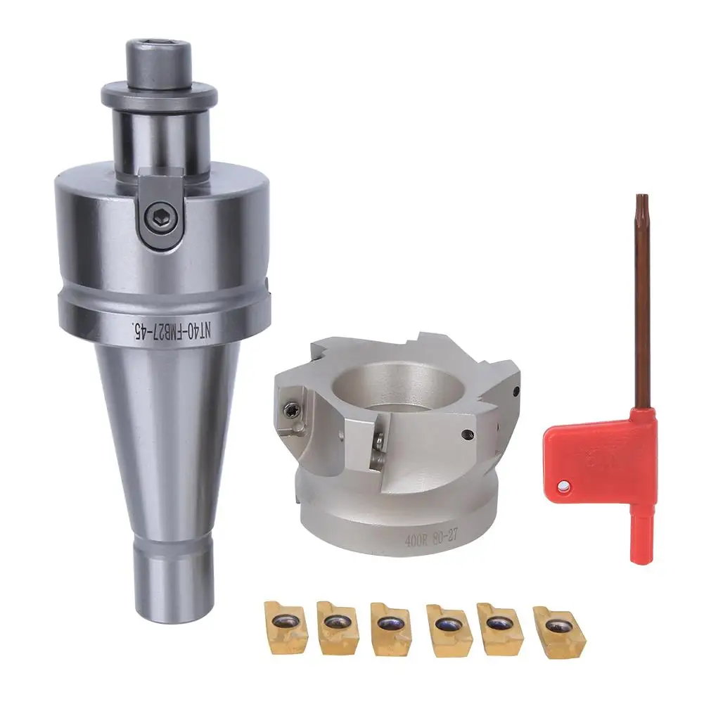 

NT40 FMB27 Collet Chuck Holder BAP400R80 27 6 Flute Face Milling Cutter APMT1604 Inserts Tool Set for CNC Machining