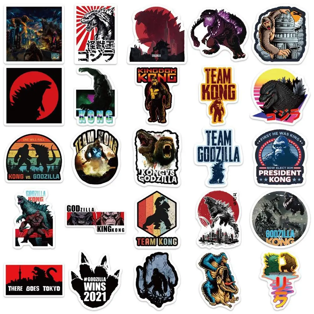 50pcs Godzillas VS KingKongs Stickers Kids Anime Dinosaur Orangutan Action Figures Applique Luggage Box Decoration Classic Toys