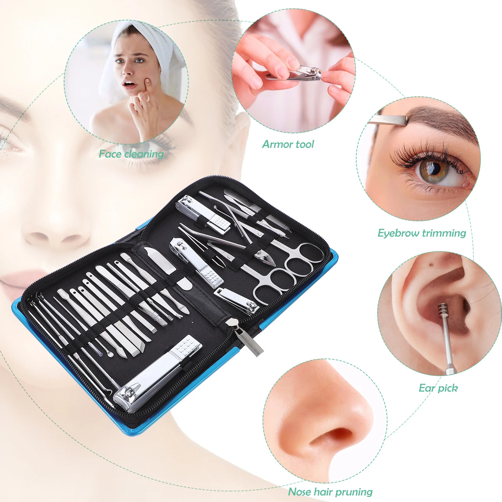 26 pezzi set manicure pedicure tagliaunghie taglio toelettatura kit portatile compatto per la cura delle unghie in acciaio inossidabile per uomini donne bambini