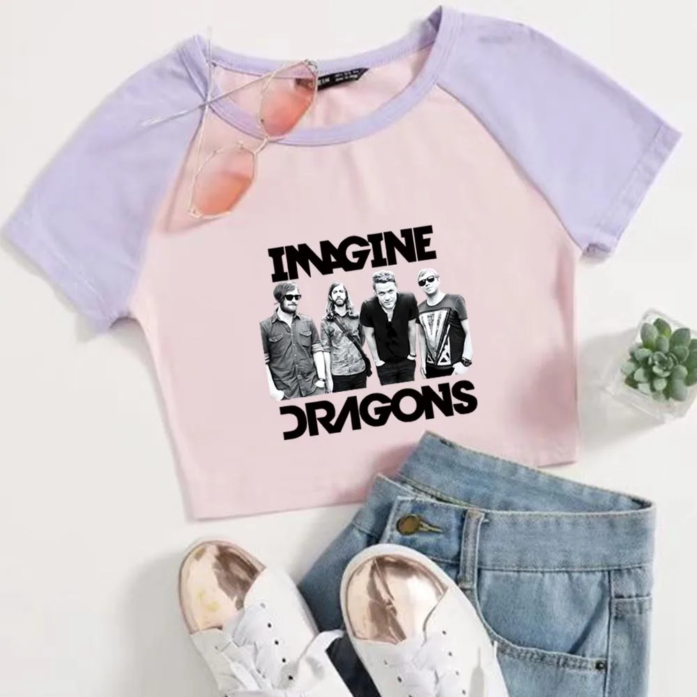 Imagine Dragons Loom World Tour 2024 Super-short O-Neck T-Shirt Girls Music Fans Gift Crop Tops Casual Short Sleeves Fashion