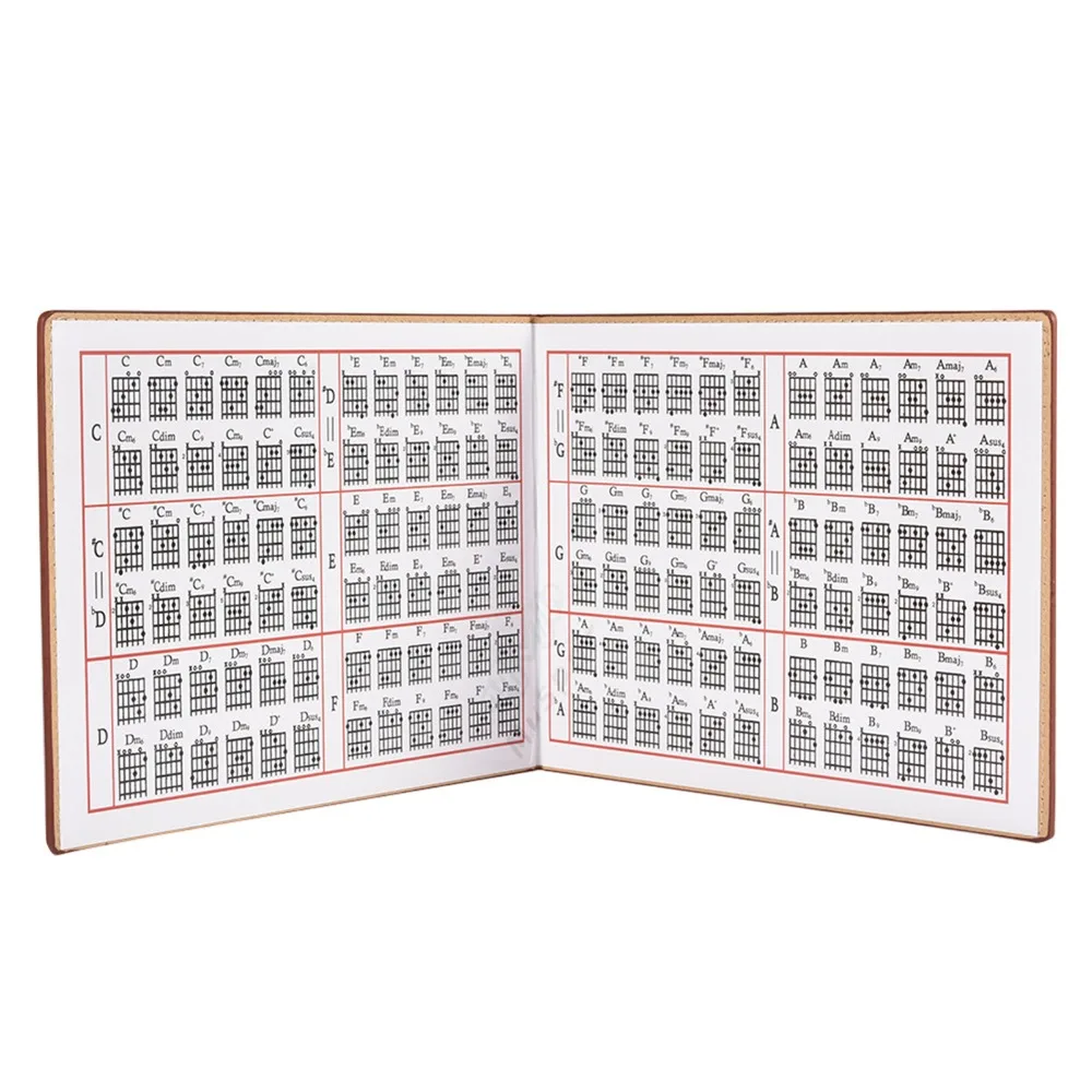 Durable 6 String Guitar Chord Book Brown Compact Size Chord Chart Book PU+Paper 6 String Chord Guide For Guitarists