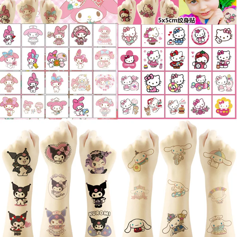 Hello Kitty Melody Cute Anime Kuromi Cinnamoroll Temporary Tattoos Kids Toys Sanrios Durable Color Kawaii Tattoo Stickers Gifts