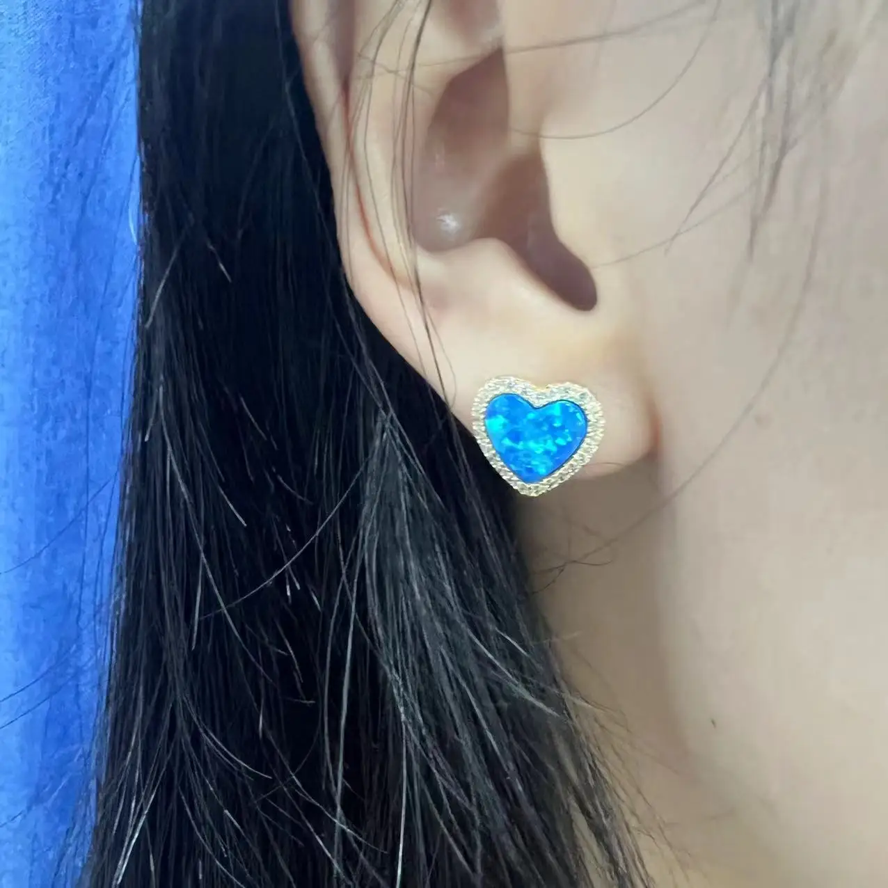 S925 Silver Blue Natural Opal Earrings Exquisite Girl Daily Earrings Simple Wind Earrings