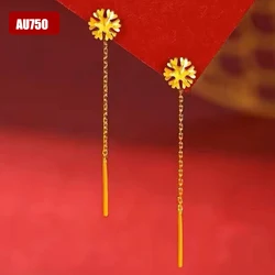 Real 18K Gold Pendant Earrings Women's Premium Jewelry AU750 Snowflake Earring Piercing Line Fine Jewelry Gifts
