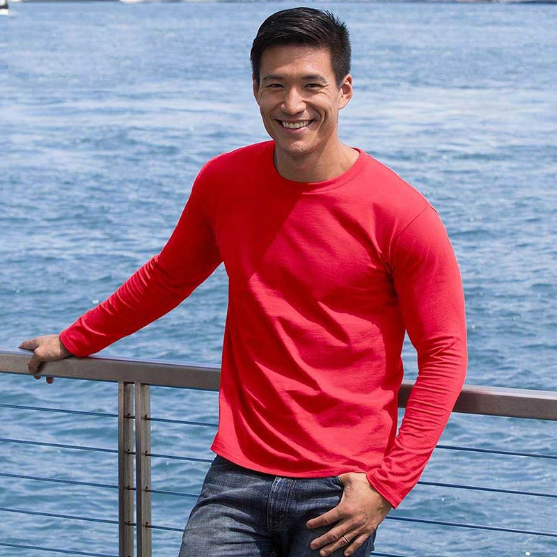 تي شيرت رجالي كلاسيكي بأكمام طويلة قابل للتخصيص 180gsm صورة نص شعار طباعة شخصية للرجال