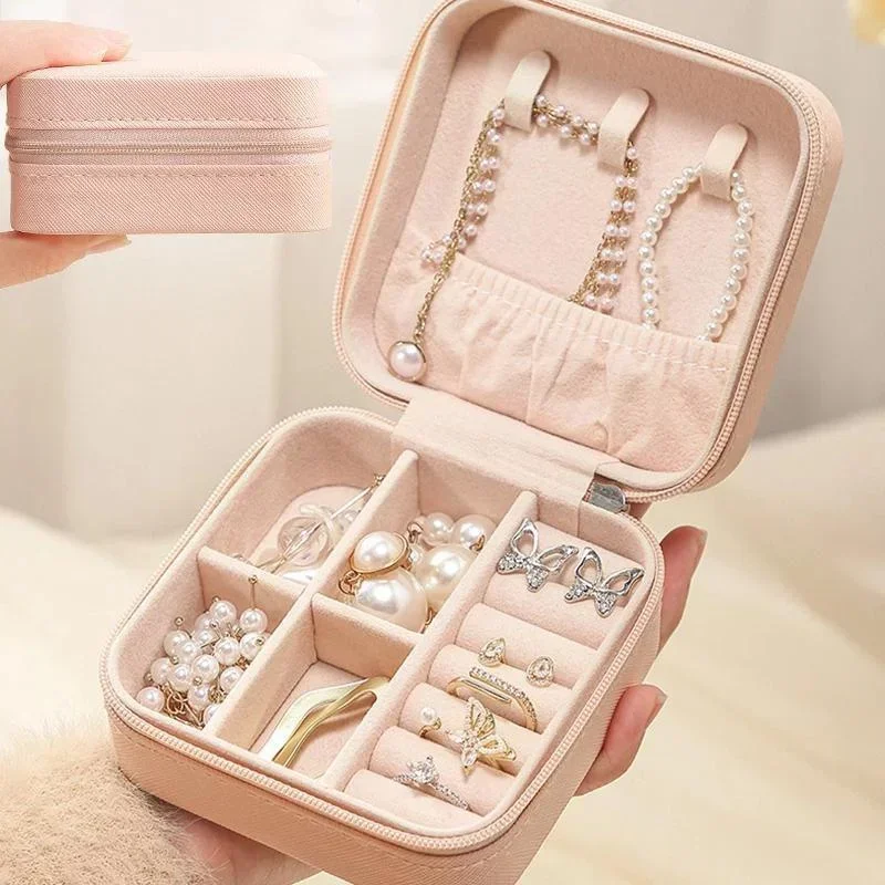 Practical Portable Travel Jewelry Box Jewelry Organizer Display Jewelry Case Leather Earring Ring Necklace Storage Box