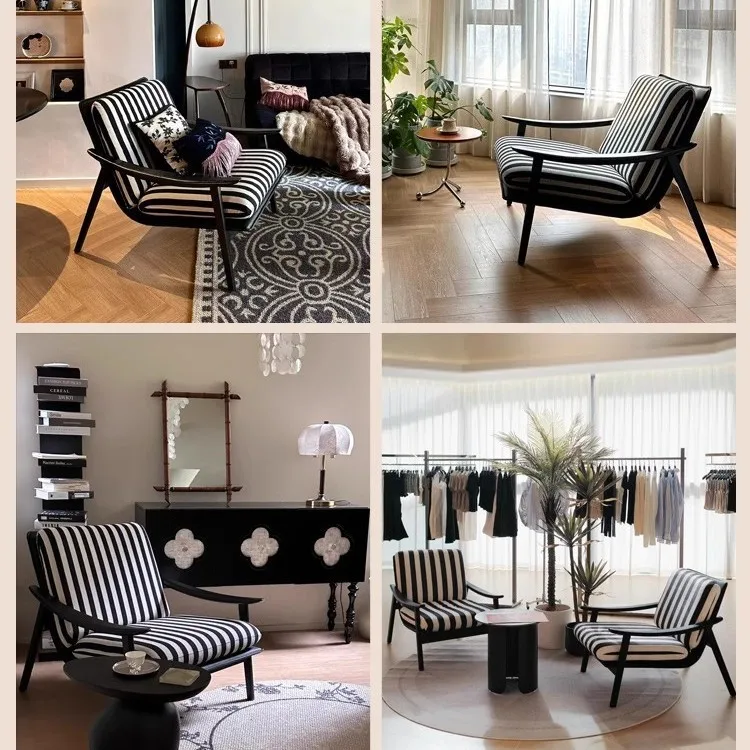 Kursi Kopi Kayu Solid Vintage Prancis Retro Modern Ruang Tamu Balkon Santai Desainer Kursi Sofa Tunggal Untuk Penggunaan Rumah