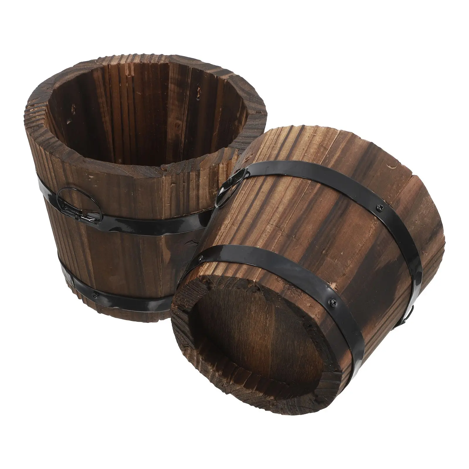 

Wooden Bucket Flowerpot 2 Pcs Cactus Shape Planters Carbonized Garden Barrels Bonsai Decor Succulent Planter Vintage Style