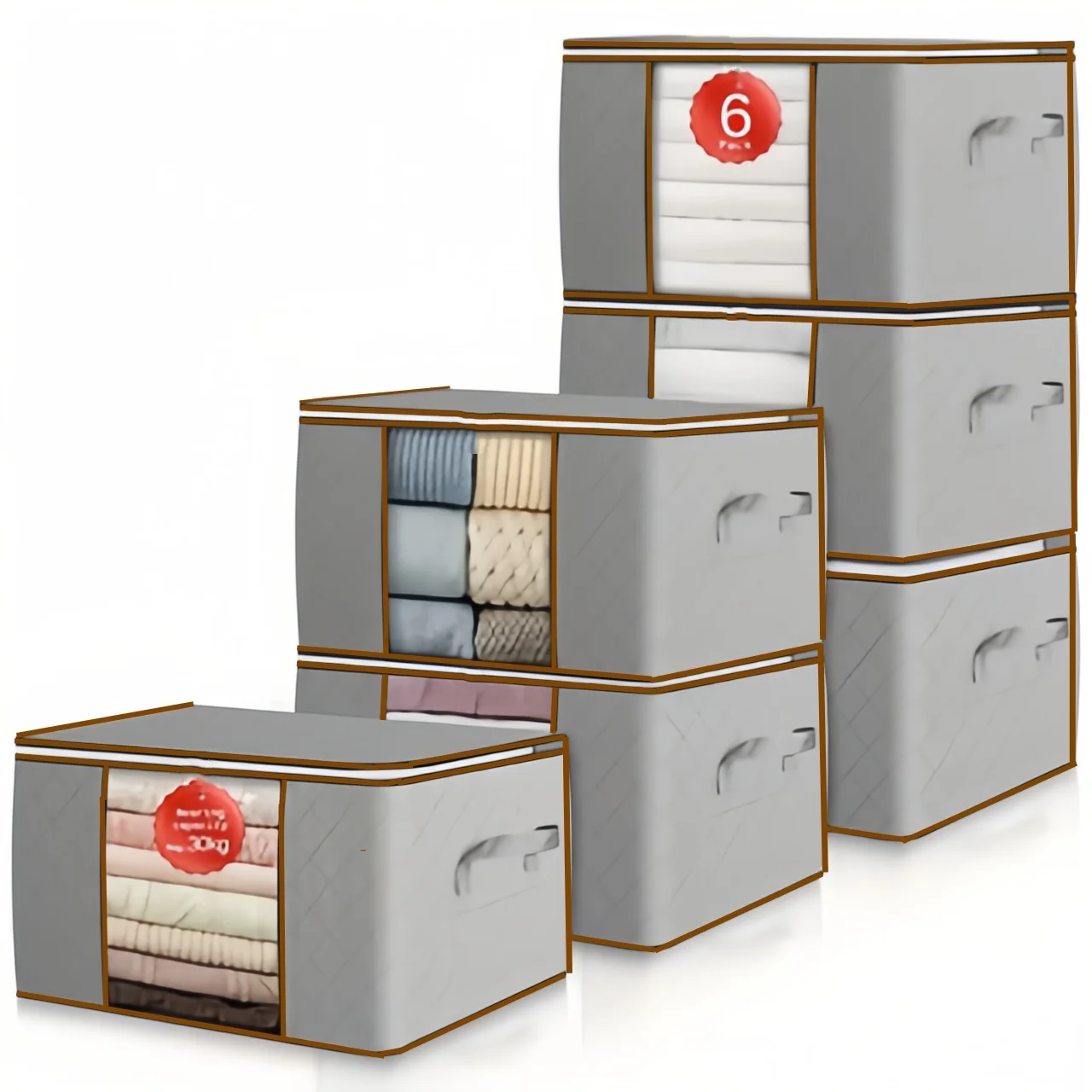 

6 pcs New Upgrade oversized foldable clothing storage bags, dark gray - durable non-woven fabric, with transparent windows