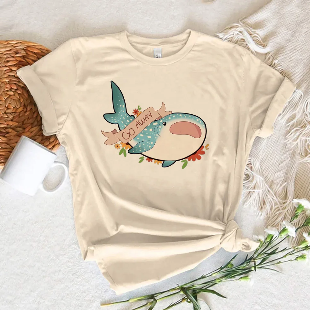 Whale t shirt women graphic Y2K anime Tee female designer 2000s Japanese clothing