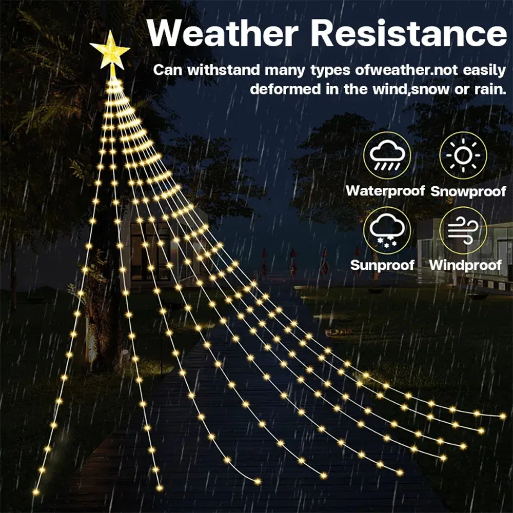Lampu Pohon Natal Pintar 400LED 1.8M, Kontrol Aplikasi Sinkronisasi Musik Pola DIY Timer Teks untuk Dekorasi Liburan Halloween Natal