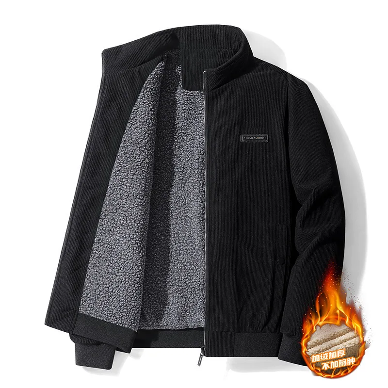 2026 Autumn New Corduroy Thick Men's Zipper Jacket Coat Winter Fashion Warm Stand Collar Simple Solid Jacket for Men