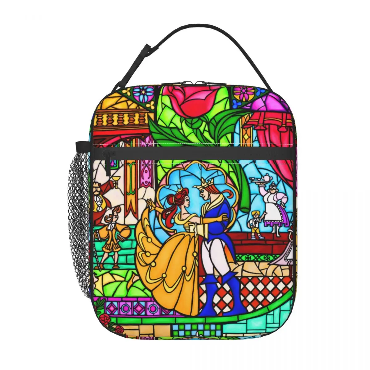 Bolsa térmica para el almuerzo con diseño de La Bella y la Bestia para mujer, portátil, con ventana de vidrieras, para oficina, trabajo, escuela