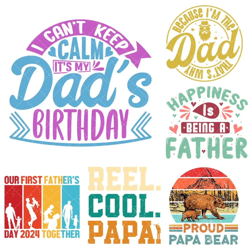 New Father's Day Iron On Heat Transfer Stickers For Clothes DTF Pinted Vinyl Thermal Appliques Washable T-Shirt Decal