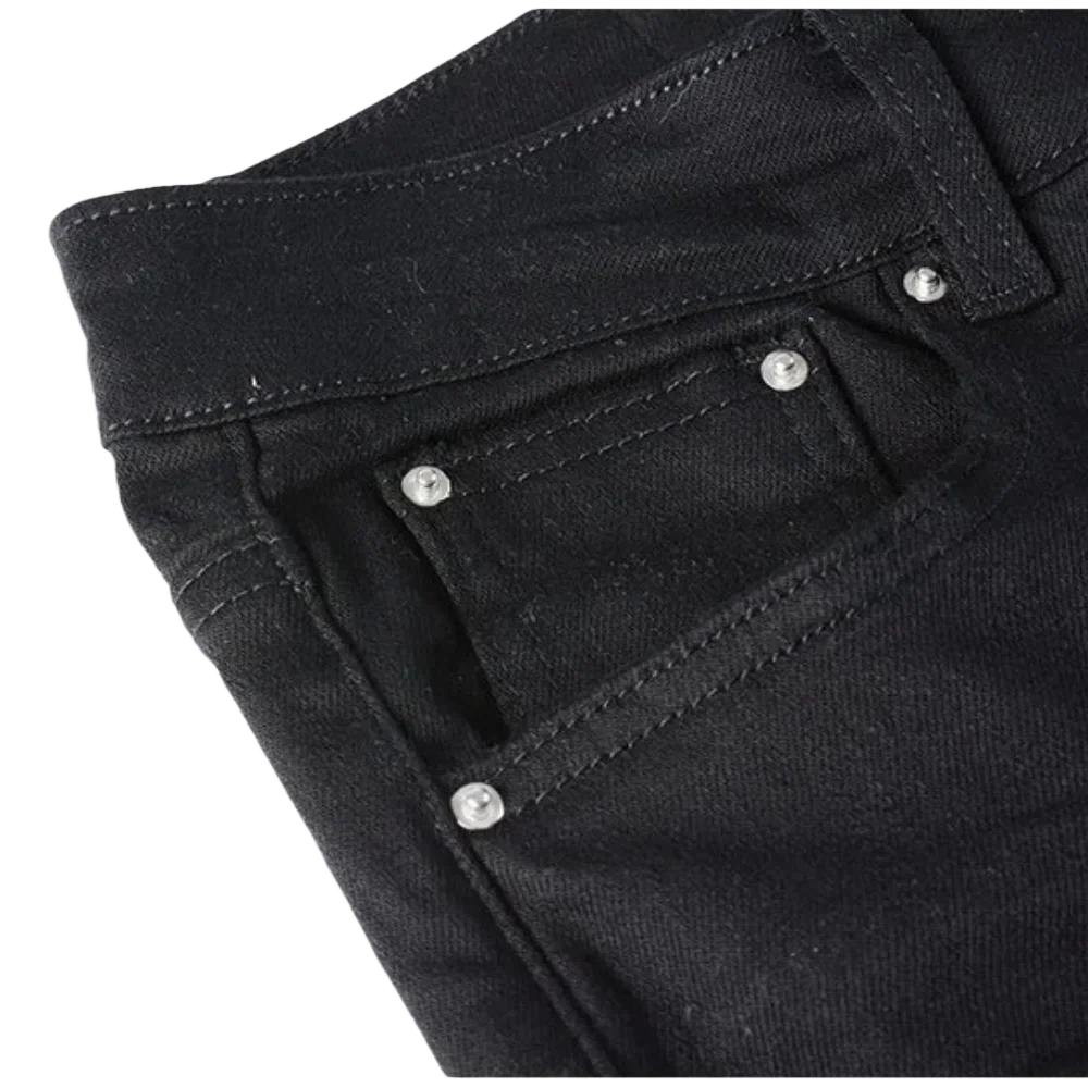 高品質の黒のヴィンテージジーンズ、クラシックなアルミジッパー、テクノロジー洗浄プロセス、秋と冬のハイストリートスタイル